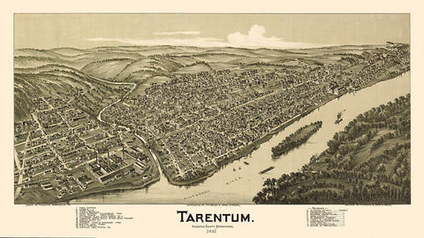Tarentum Pennsylvania - Fowler 1901 Black Ornate Wood Framed Art Print with Double Matting by Fowler