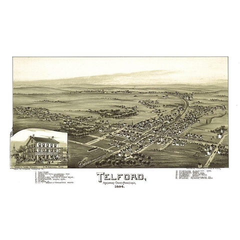 Telford Pennsylvania - Fowler 1894 Black Modern Wood Framed Art Print with Double Matting by Fowler