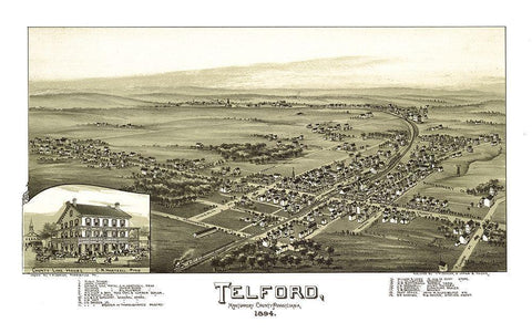 Telford Pennsylvania - Fowler 1894 Black Ornate Wood Framed Art Print with Double Matting by Fowler