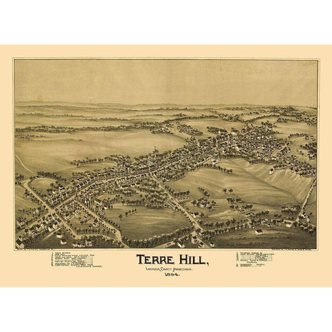 Terre Hill Pennsylvania - Fowler 1894 Gold Ornate Wood Framed Art Print with Double Matting by Fowler