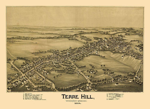 Terre Hill Pennsylvania - Fowler 1894 Black Ornate Wood Framed Art Print with Double Matting by Fowler