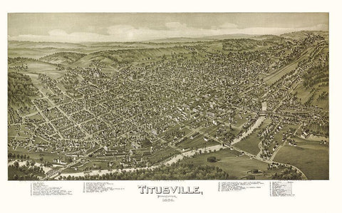 Titusville Pennsylvania - Fowler 1896 Black Ornate Wood Framed Art Print with Double Matting by Fowler