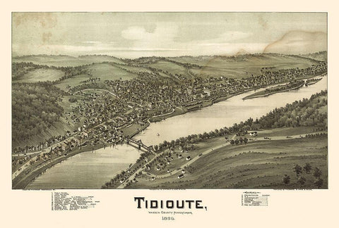 Tidioute Pennsylvania - Fowler 1896 Black Ornate Wood Framed Art Print with Double Matting by Fowler
