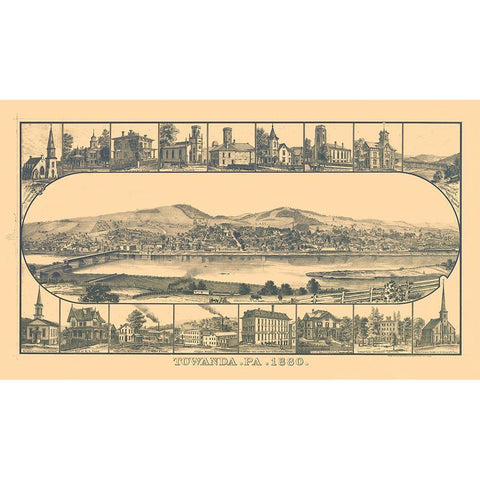 Towanda Pennsylvania - Crawford 1880 Gold Ornate Wood Framed Art Print with Double Matting by Crawford