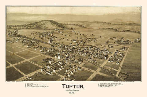 Topton Pennsylvania - Fowler 1893 Black Ornate Wood Framed Art Print with Double Matting by Fowler
