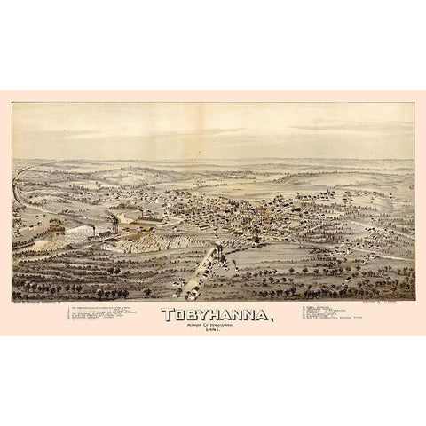 Tobyhanna Pennsylvania - Fowler 1891 Gold Ornate Wood Framed Art Print with Double Matting by Fowler