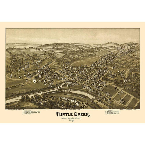 Turtle Creek Pennsylvania - Fowler 1897 Gold Ornate Wood Framed Art Print with Double Matting by Fowler