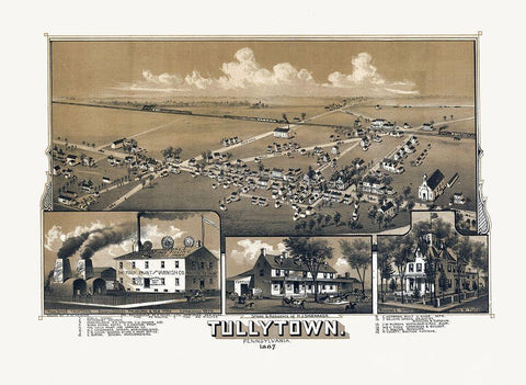 Tullytown Pennsylvania - Fowler 1887 Black Ornate Wood Framed Art Print with Double Matting by Fowler
