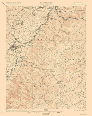 Uniontown Pennsylvania Quad - USGS 1900 Black Ornate Wood Framed Art Print with Double Matting by USGS