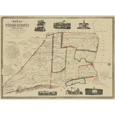 Union County Pennsylvania - Pasehall 1856 Black Modern Wood Framed Art Print with Double Matting by Pasehall