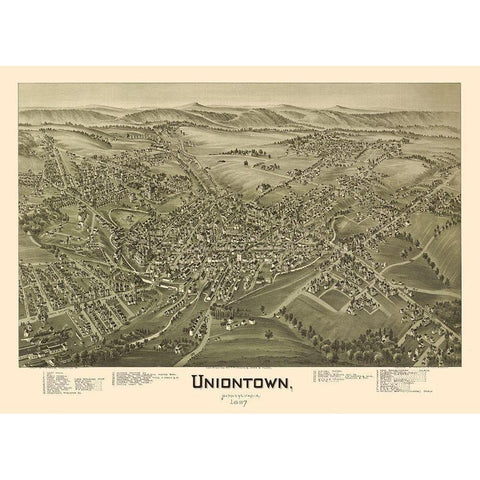 Uniontown Pennsylvania - Fowler 1897 Gold Ornate Wood Framed Art Print with Double Matting by Fowler