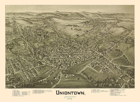 Uniontown Pennsylvania - Fowler 1897 Black Ornate Wood Framed Art Print with Double Matting by Fowler