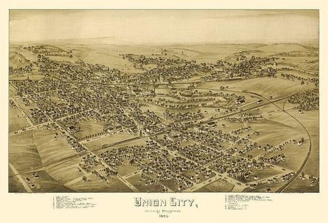 Union City Pennsylvania - Fowler 1895 Black Ornate Wood Framed Art Print with Double Matting by Fowler