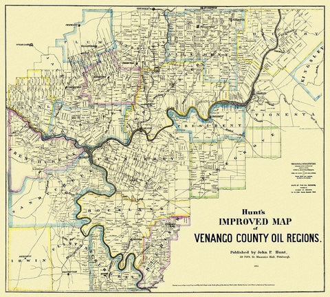 Venango Pennsylvania Landowner - Hunt 1865 Black Ornate Wood Framed Art Print with Double Matting by Hunt