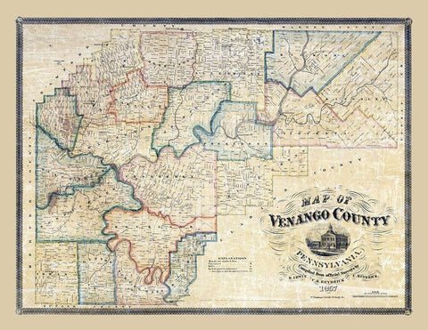 Venango County Pennsylvania - Irwin 1857 Black Ornate Wood Framed Art Print with Double Matting by Irwin