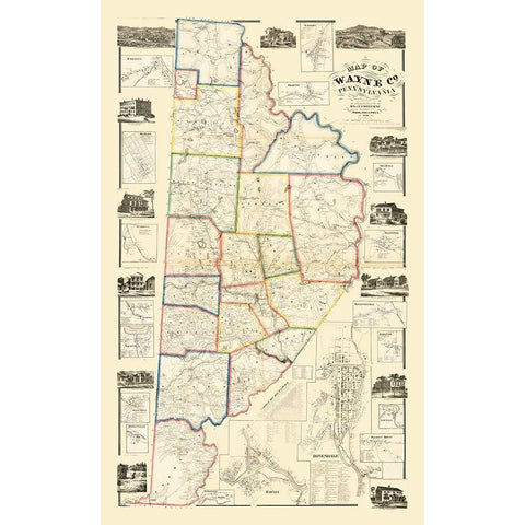 Wayne County Pennsylvania - Converse 1860 Gold Ornate Wood Framed Art Print with Double Matting by Converse