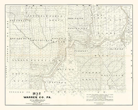 Warren County Pennsylvania - Wheelock 1889 Black Ornate Wood Framed Art Print with Double Matting by Wheeler
