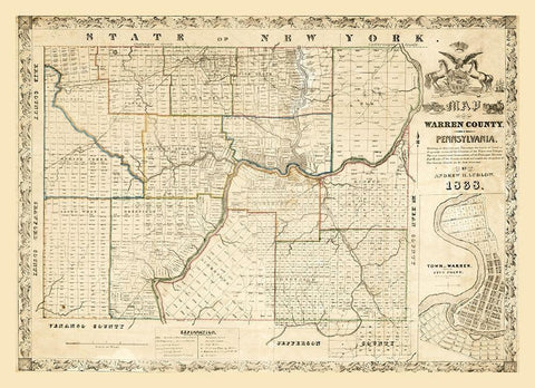 Warren County Pennsylvania - Ludlow 1838 Black Ornate Wood Framed Art Print with Double Matting by Ludlow
