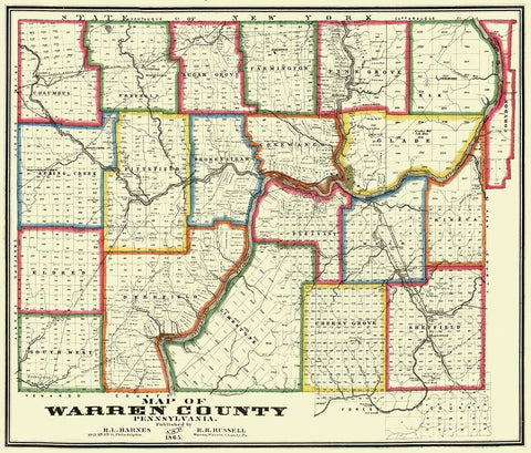 Warren County Pennsylvania - Barnes 1865 Black Ornate Wood Framed Art Print with Double Matting by Barnes