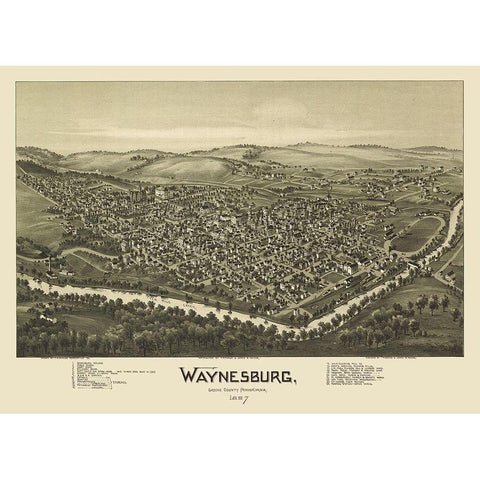 Waynesburg Pennsylvania - Fowler 1897 Black Modern Wood Framed Art Print with Double Matting by Fowler