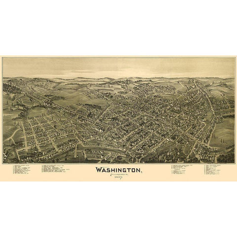 Washington Pennsylvania - Fowler 1897 Gold Ornate Wood Framed Art Print with Double Matting by Fowler