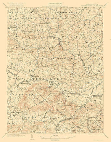 Wernersville Pennsylvania Quad - USGS 1902 White Modern Wood Framed Art Print with Double Matting by USGS