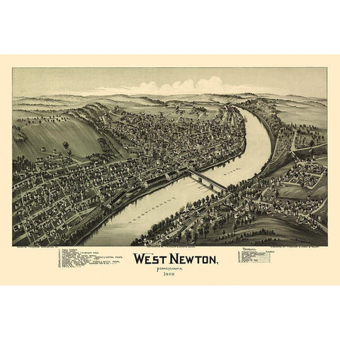 West Newton Pennsylvania - Fowler 1900 Gold Ornate Wood Framed Art Print with Double Matting by Fowler