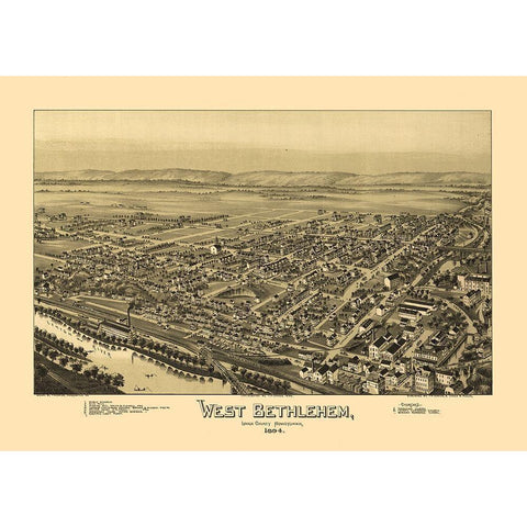 West Bethlehem Pennsylvania - Fowler 1894 Black Modern Wood Framed Art Print with Double Matting by Fowler