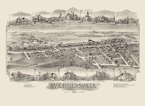 Wernersville Pennsylvania - Fowler 1898 Black Ornate Wood Framed Art Print with Double Matting by Fowler