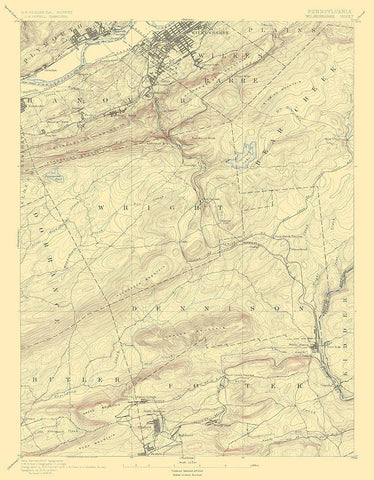 WilkesBarre Pennsylvania Sheet - USGS 1891 Black Ornate Wood Framed Art Print with Double Matting by USGS