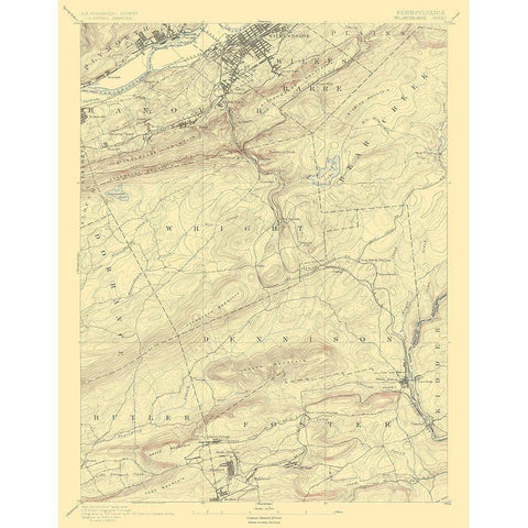 WilkesBarre Pennsylvania Sheet - USGS 1891 Gold Ornate Wood Framed Art Print with Double Matting by USGS