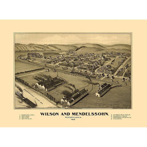 Wilson Mendelssohn Pennsylvania- Fowler 1902 Black Modern Wood Framed Art Print with Double Matting by Fowler