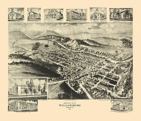 Williamsburg Pennsylvania - Fowler 1906 Black Ornate Wood Framed Art Print with Double Matting by Fowler