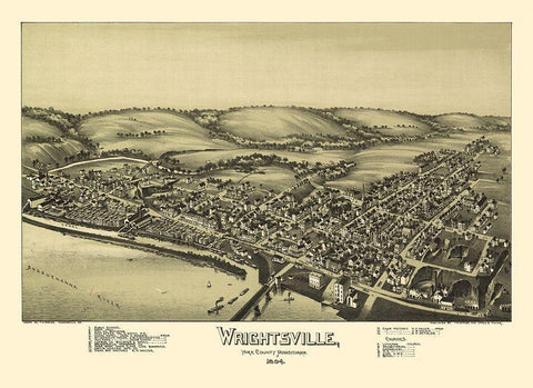 Wrightsville Pennsylvania - Fowler 1894 Black Ornate Wood Framed Art Print with Double Matting by Fowler