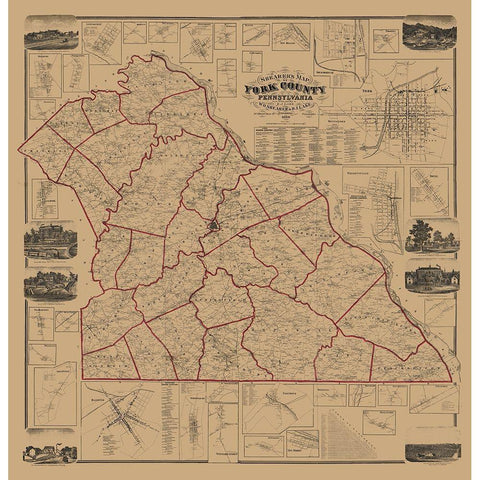 York County Pennsylvania - Shearer 1860 Black Modern Wood Framed Art Print by Shearer