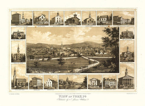 York Pennsylvania - Williams 1852 Black Ornate Wood Framed Art Print with Double Matting by Williams