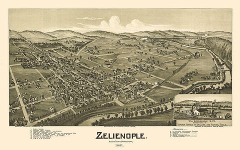 Zelienople Pennsylvania - Fowler 1901 Black Ornate Wood Framed Art Print with Double Matting by Fowler