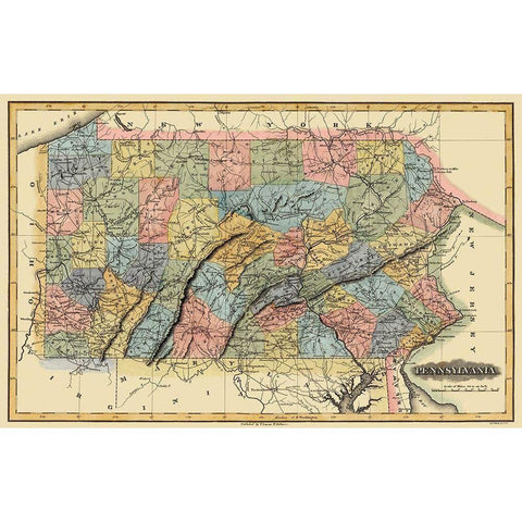 Pennsylvania - 1823 Black Modern Wood Framed Art Print by Lucas