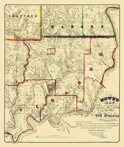 Oil Districts Pennsylvania with Landowners Black Ornate Wood Framed Art Print with Double Matting by Howe