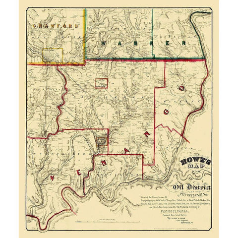 Oil Districts Pennsylvania with Landowners White Modern Wood Framed Art Print by Howe
