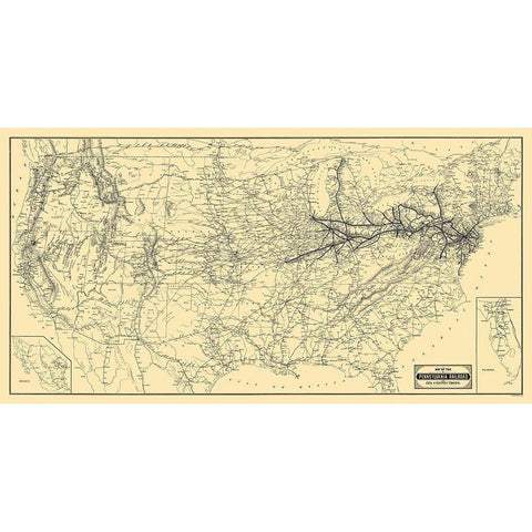 Pennsylvania Railroad and Connections 1889 Black Modern Wood Framed Art Print with Double Matting by Patterson