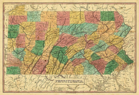 Pennsylvania - Finley 1829 White Modern Wood Framed Art Print with Double Matting by Finley