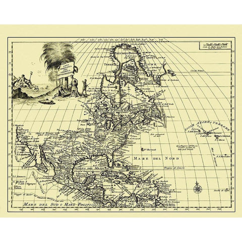 North America - 1750 Black Modern Wood Framed Art Print with Double Matting by Unknown