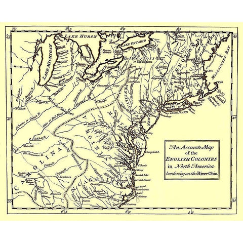 English Colonies Bordering Ohio River - 1750 White Modern Wood Framed Art Print by Unknown