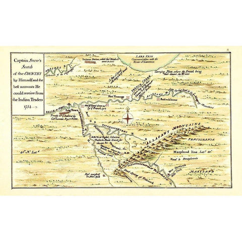 Captain Snows Sketch of Country - Snow 1754 White Modern Wood Framed Art Print by Snow