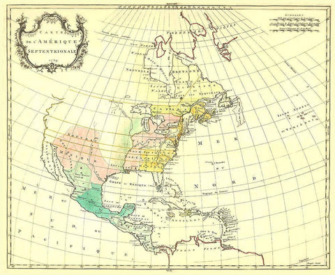 North America - 1754 Black Ornate Wood Framed Art Print with Double Matting by Unknown