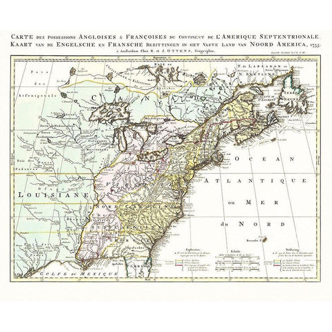 English French Possessions North America Gold Ornate Wood Framed Art Print with Double Matting by Ottens