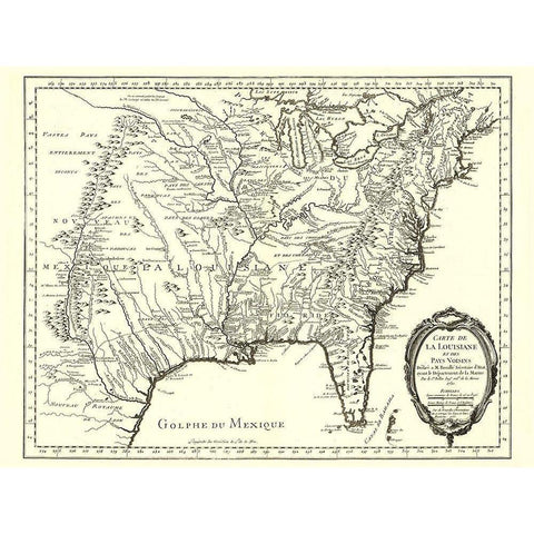 Louisiana with Neighboring Countries - 1750 Black Modern Wood Framed Art Print with Double Matting by Unknown