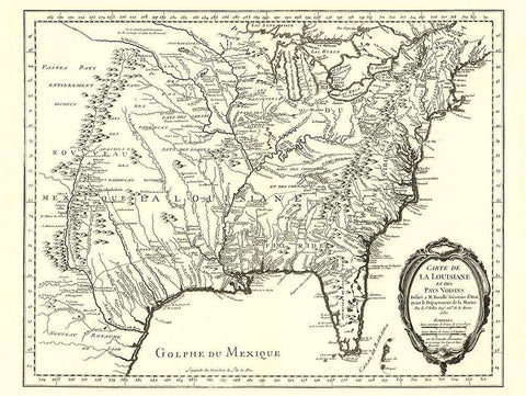 Louisiana with Neighboring Countries - 1750 Black Ornate Wood Framed Art Print with Double Matting by Unknown