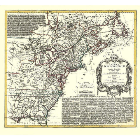 North America with Virginia Colonies Black Modern Wood Framed Art Print with Double Matting by D''Anville